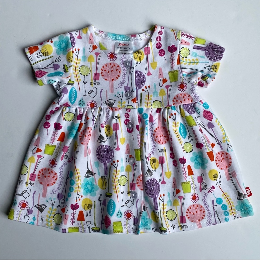 Zutano Dress Size 3 Months New Gardening Trees Flowers 100% Cotton Itzy Bitzy